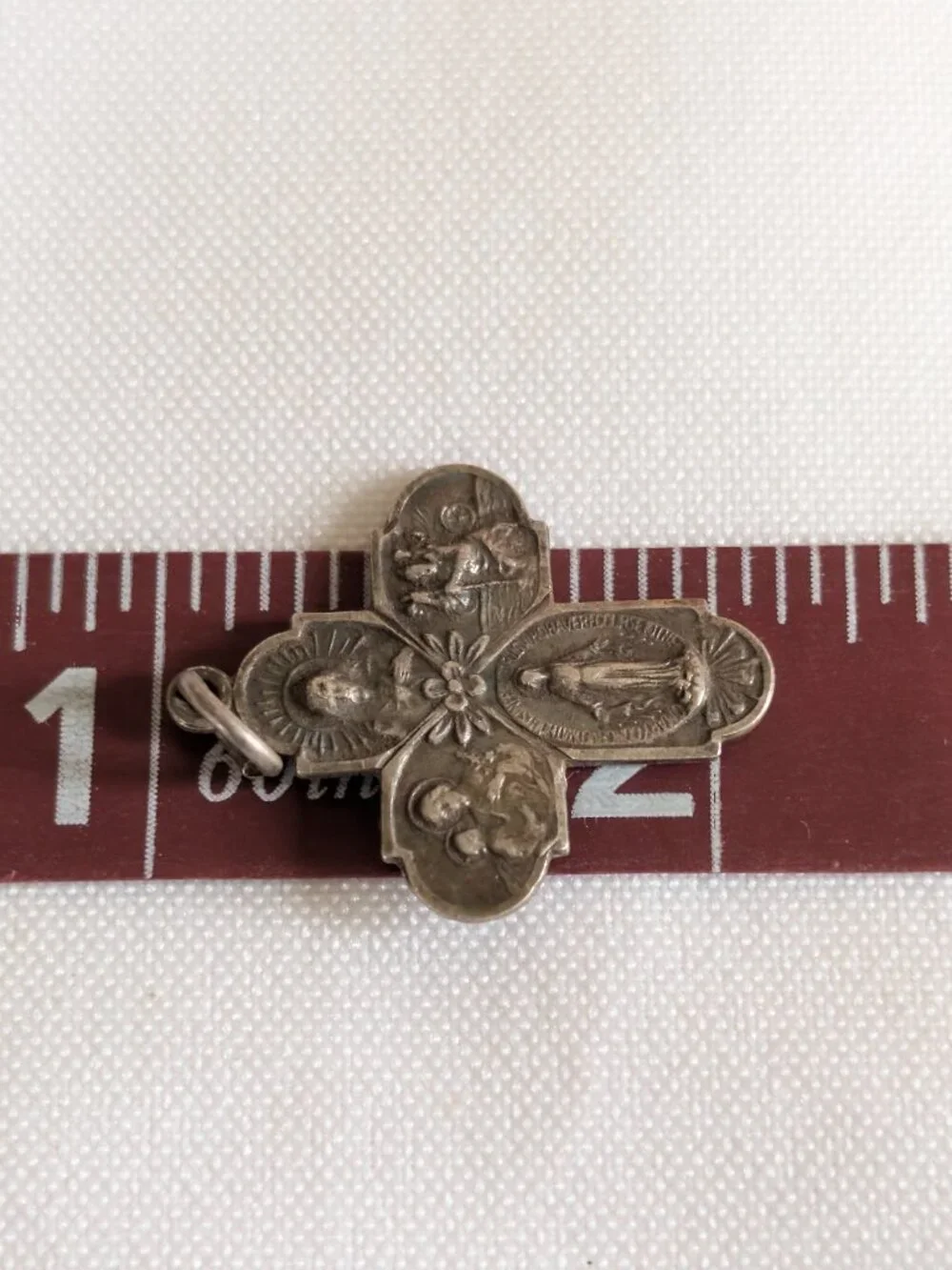 Vintage Sterling Silver Four Way Protection Cross Pendant Patina